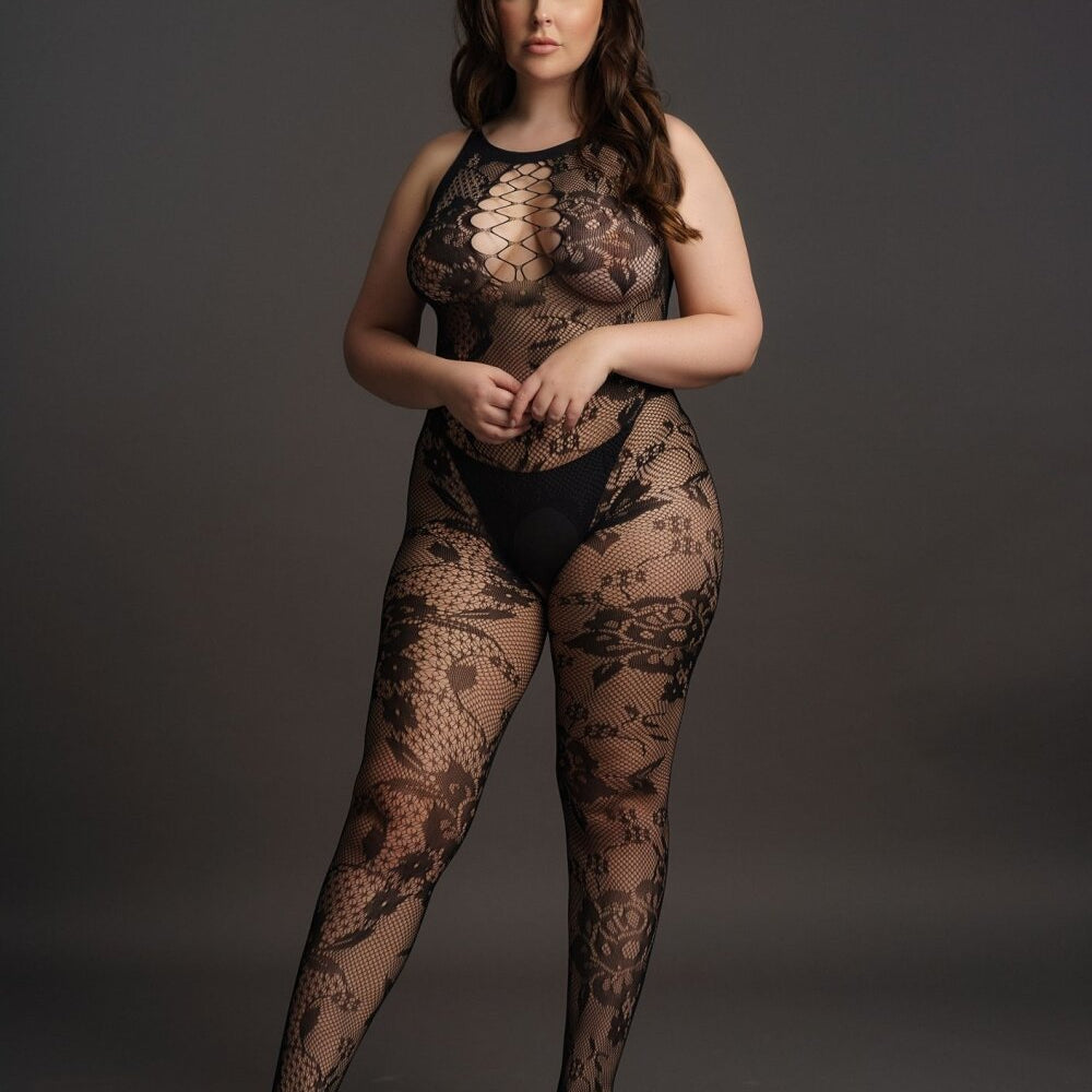 Curvy Catsuit in lace look black